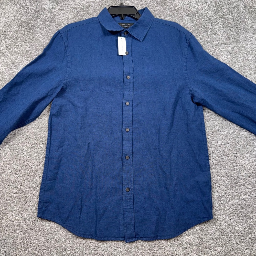 Banana Republic Slim Linen Blend Shirt Mens Long Sleeve Blue Medium NEW - Picture 2 of 8